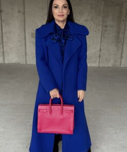 Kráľovsky modrý vlnený kabát s opaskom